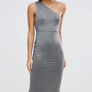 ASOS Glitter One Shoulder Twist Back Midi Dress